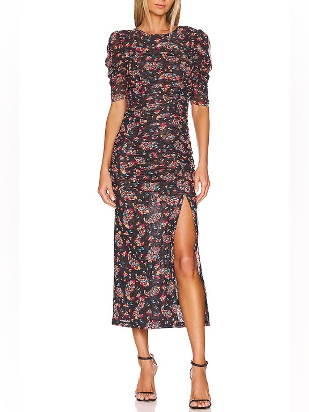FREE PEOPLE Briella Ruched Midi Dress-Size XS-Multi-Color Floral Boho NWT